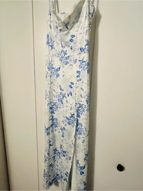 Blue Floral Slip Dress - White and Blue Maxi Sundress